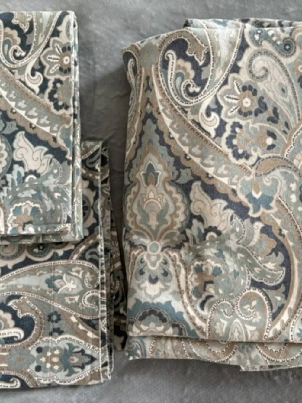 Pottery Barn MacKenna Blue Paisley Queen Duvet Cover + 2 Euro Shams Cotton EUC